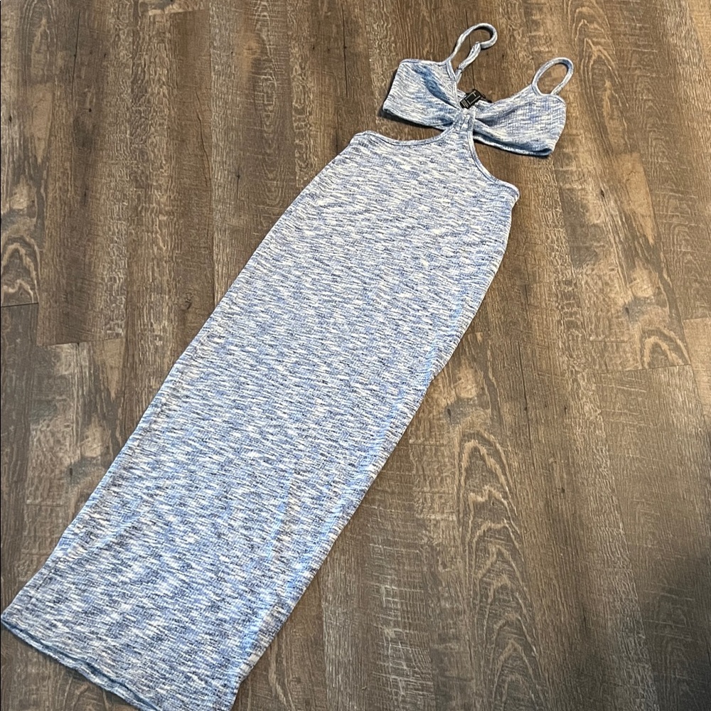 Sleeveless Bodycon Cutout Maxi Dress in Light Blue Heather